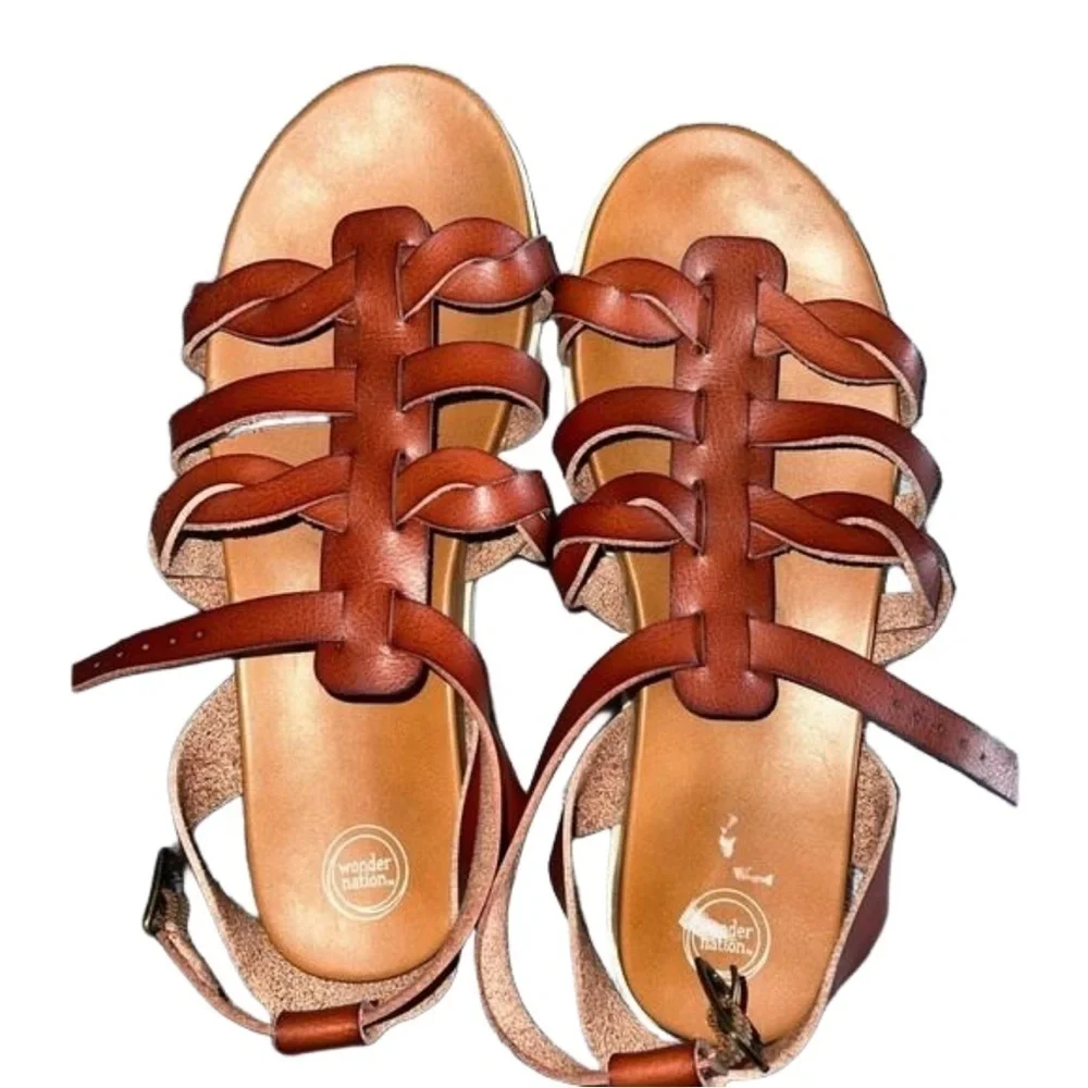 Girls Brown Faux Leather Gladiator Sandals Size 5